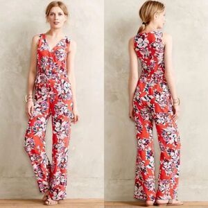 YUMI KIM Red Floral 100% Silk Flower District Sleeveless Pantsuit Size S
